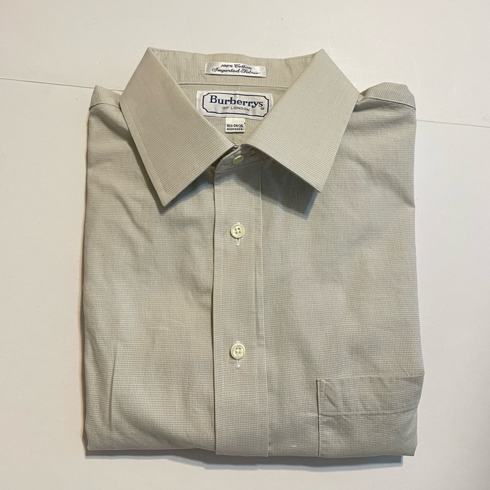 VTG Burberry Long Sleeve Button Shirt Men 16 1/2 34-35 Striped Beige Made in USA